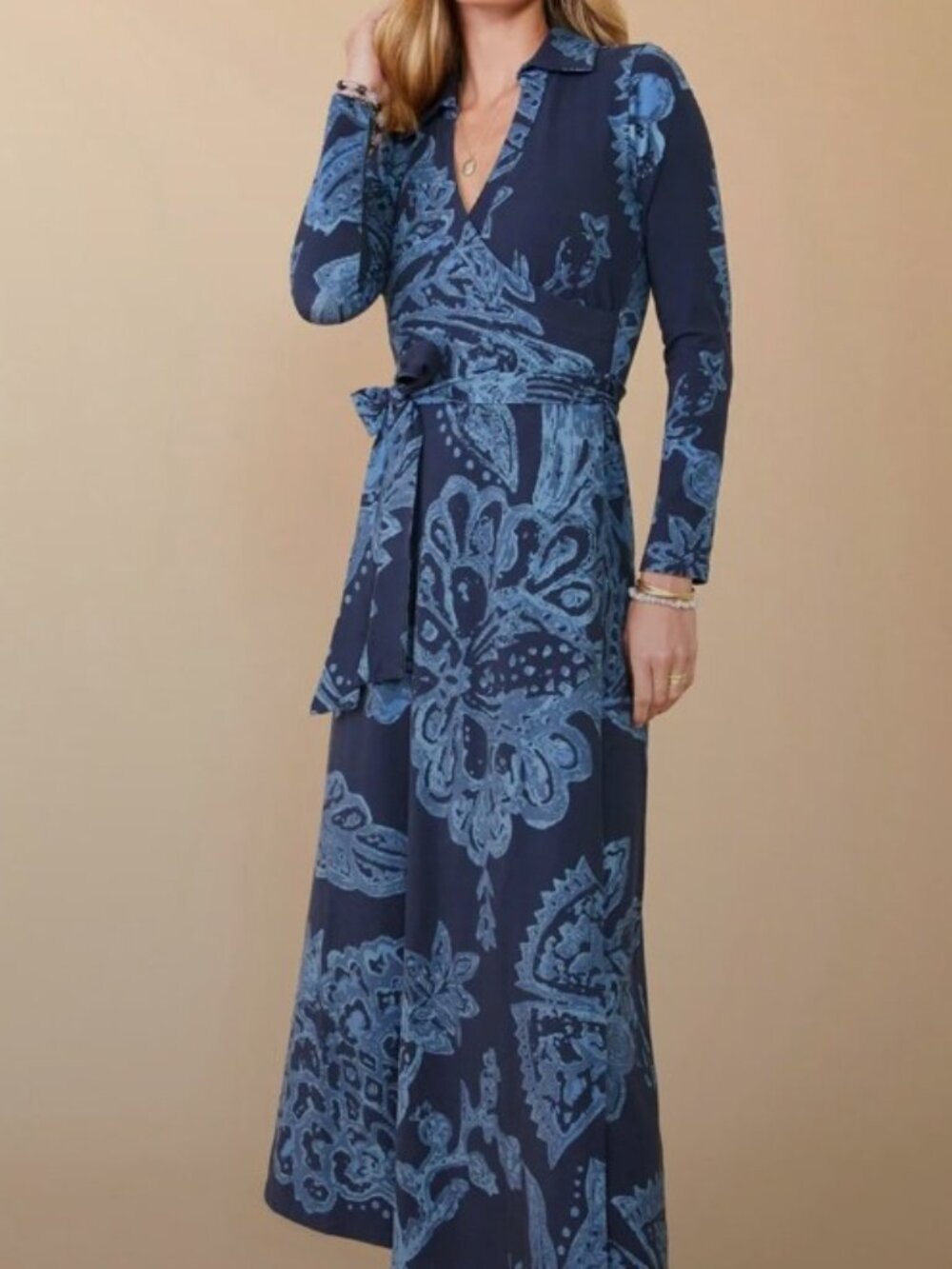 NWT Spartina 449 Iris Jersey Midi Dress in Kalalanta Jacobean Navy Sz Small